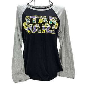Star Wars Long Sleeve Jersey Sleep Shirt | Black Gray Small | Soft Pajama Top